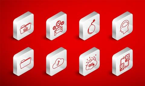 Set line Data exchange with hhd, Car sharing, Bomb ready to explode, Head Stock Illustration