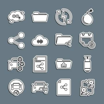 Set line Data exchange with hhd, Aviation bomb, Financial calendar, Rechargin Ilustración de archivo