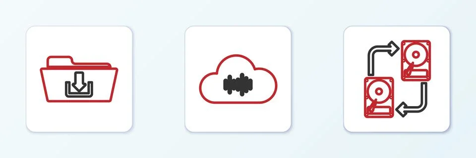 Set line Data exchange with hhd, Folder download and Music streaming servic.. Illustrazione stock
