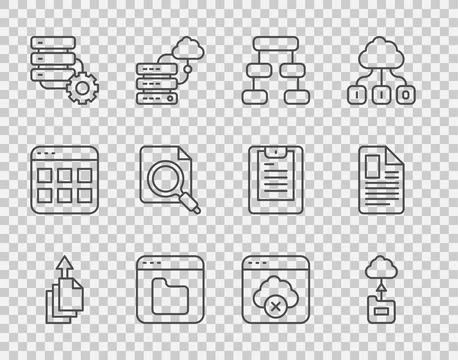 Set line Data export, Cloud technology data transfer, Hierarchy organogram .. Stock Illustration
