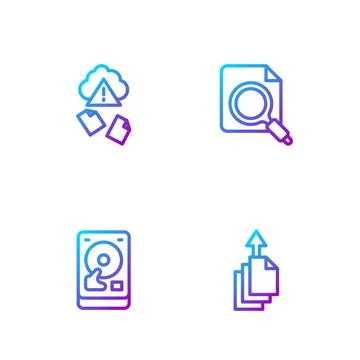 Set line Data export, Hard disk drive HDD, Cloud hacking and Search concept with Stock Illustration