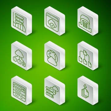Set line Data export, Network cloud connection, Server, Data, Web Hosting Stock Illustration