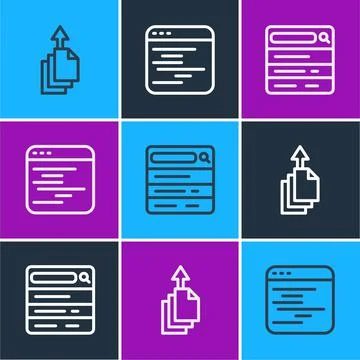 Set line Data export, Search engine and Software icon. Vector Stockillustratie