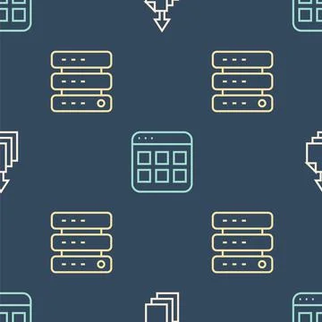 Set line Data export, Server, Data, Web Hosting and Browser files on seamless Stock Illustration