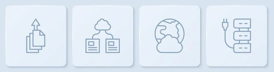 Set line Data export, Social network, Cloud technology data transfer and Server Stock Illustration