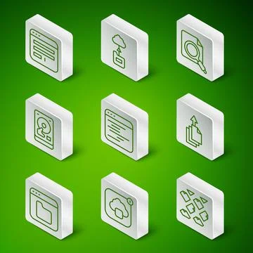 Set line Data stream, Cloud technology data transfer, Browser window, Software Illustrazione stock