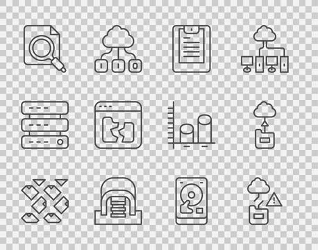 Set line Data stream, Cloud technology data transfer, Server, report, Hangar Stock Illustration