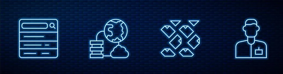 Set line Data stream, Search engine, Network cloud connection and Analyst 스톡 일러스트