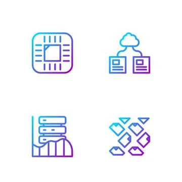 Set line Data stream, Server, Data, Web Hosting, Processor with CPU and Cloud Illustrazione stock