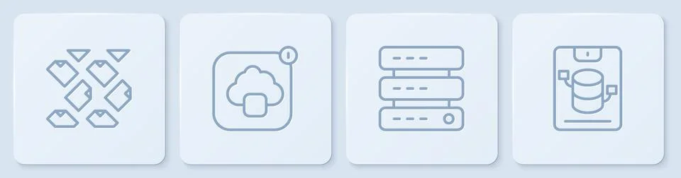 Set line Data stream, Server, Data, Web Hosting, Cloud technology data transfer Stock Illustration