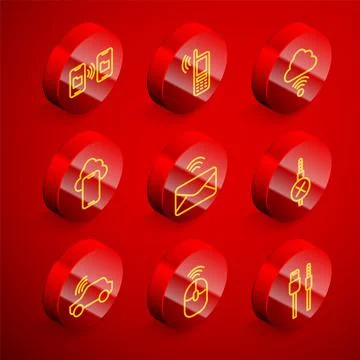 Set line Data transfer and storage, Mobile with wi-fi wireless, Network cloud Illustrazione stock