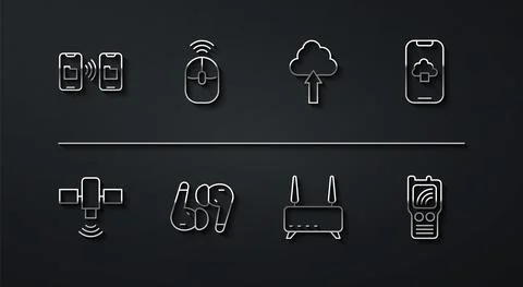 Set line Data transfer and storage, Satellite, Cloud technology data, Router wi イラスト素材