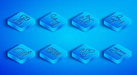 Set line Data transfer and storage, Network cloud connection, Smart drone system Stock Illustration