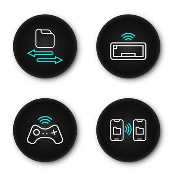 Set line Data transfer and storage, Wireless gamepad, Computer keyboard and.. イラスト素材