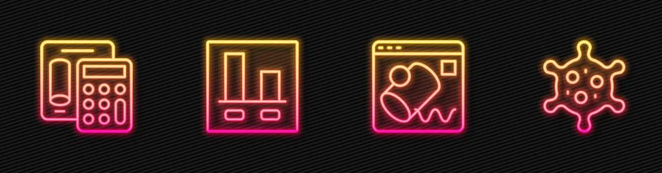 Set line Data visualisation, Calculator, Graph chart infographic and Virus Stock Illustration