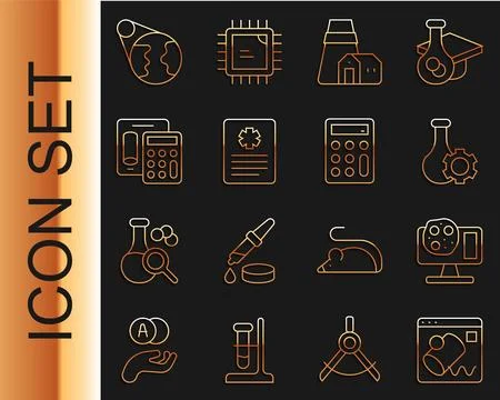 Set line Data visualisation, Genetic engineering, Test tube, Power station plant Illustrazione stock