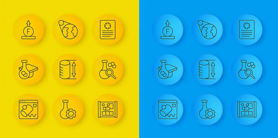 Set line Data visualisation, Graduation cap, Height geometrical figure, Graphing Illustrazione stock