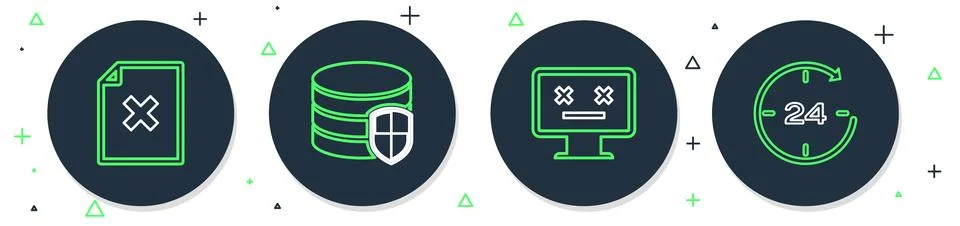 Set line Database protection, Dead monitor, Delete file document and Clock 24 스톡 일러스트