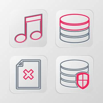 Set line Database protection, Delete file document,  and Music note, tone ico イラスト素材