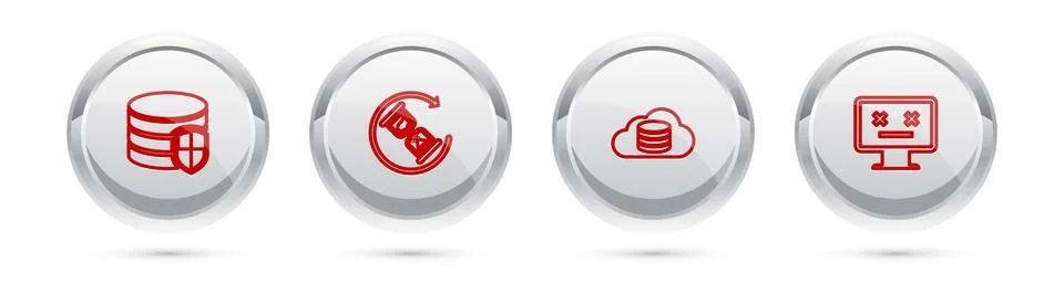 Set line Database protection, Waiting, Cloud database and Dead monitor. Silve Stock Illustration
