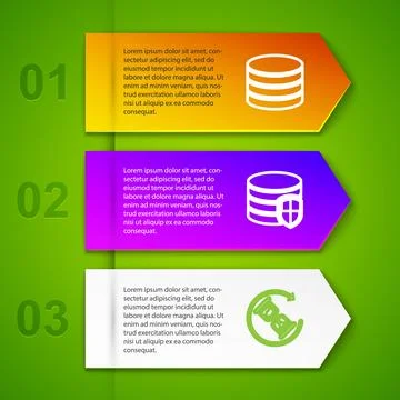 Set line Database, protection, Waiting and Hard disk drive HDD sync refresh.  Stock Illustration