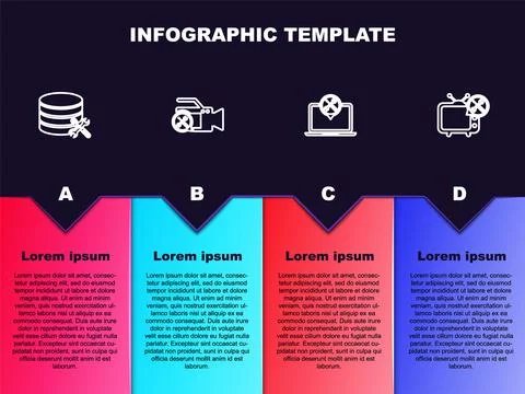 Set line Database server service, Video camera, Laptop and Tv. Business Stock Illustration