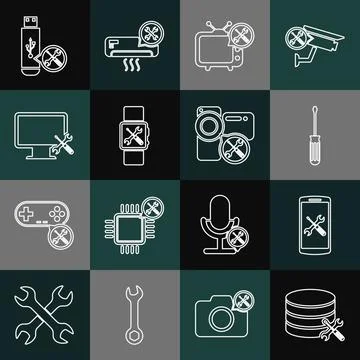 Set line Database server service, Smartphone, Screwdriver, Tv, Smartwatch イラスト素材