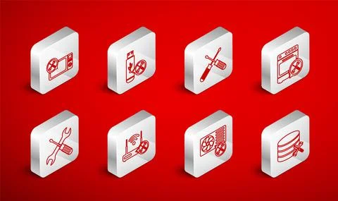 Set line Database server service, USB flash drive, Crossed screwdrivers, Oven イラスト素材