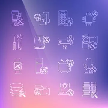 Set line Database server service, Microphone, Video camera, Mobile Apps, Power イラスト素材
