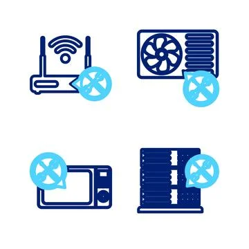 Set line Database server service, Microwave oven, Air conditioner and Route.. イラスト素材