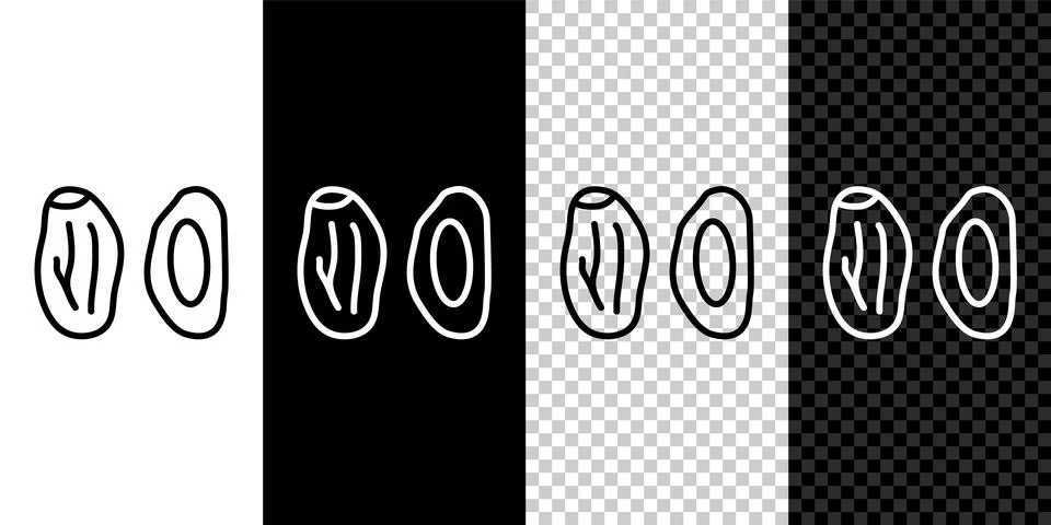 Set line Date fruit icon isolated on black and white, transparent background Ilustración de archivo