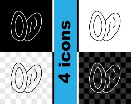 Set line Date fruit icon isolated on black and white, transparent backgroun.. Stock Illustration