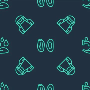 Set line Date fruit, Muslim woman in niqab and Wudhu on seamless pattern. Vector Stock Illustration