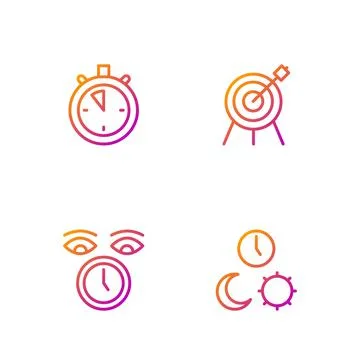 Set line Day and night with time, Clock, Stopwatch and Target sport. Gradient Ilustração Stock
