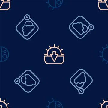 Set line Day night cycle, Weather forecast app and Sunset on seamless pattern Stock Illustration