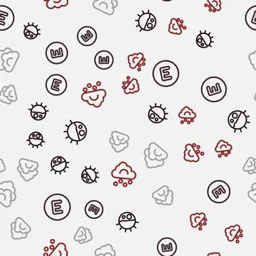 Set line Day night cycle, Compass west, Cloud and Hail cloud on seamless pattern Stock Illustration