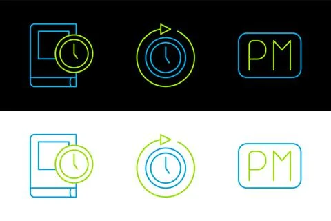 Set line Day time, Time for book and Clock with arrow icon. Vector Stock Illustration