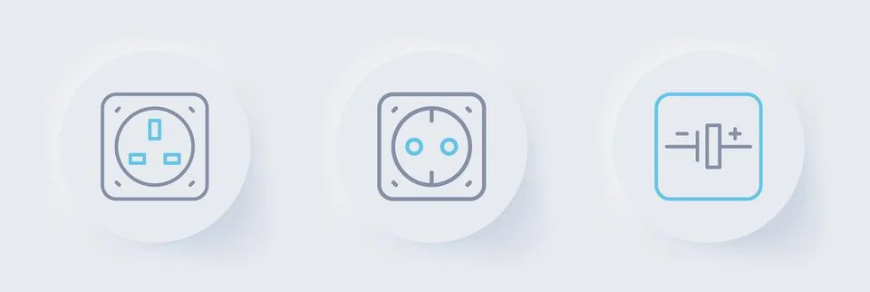 Set line DC voltage source, Electrical outlet and  icon. Vector Stock Illustration