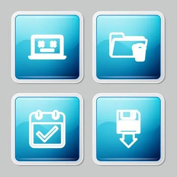 Set line Dead laptop, Delete folder, Calendar with check mark and Floppy disk Stock Illustration