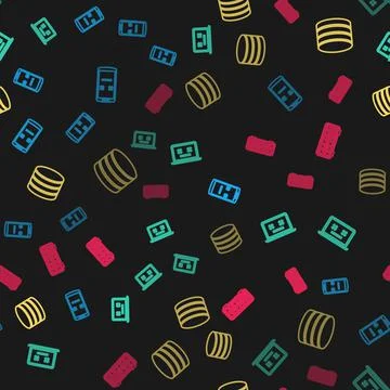 Set line Dead mobile, laptop, Database and Retro flip clock on seamless pattern 스톡 일러스트