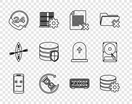 Set line Dead mobile, Setting database server, Delete file document, Waiting, Illustrazione stock