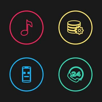 Set line Dead mobile, Telephone 24 hours support, Setting database server and Stock Illustration