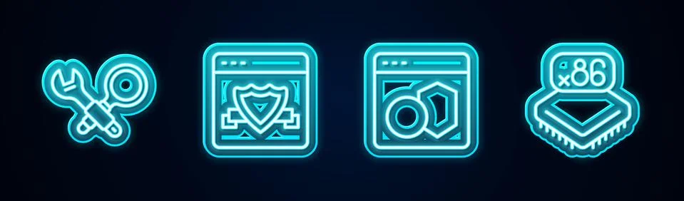 Set line Debugging, Browser with shield, Software and Processor microcircuits Stock Illustration