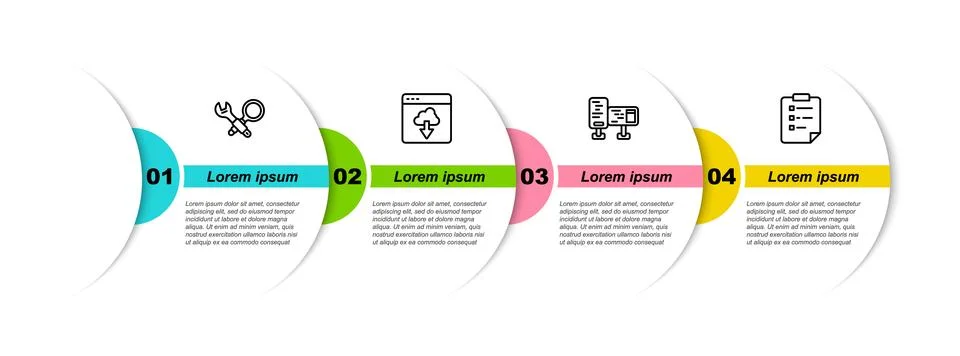 Set line Debugging, Cloud technology data transfer, Computer monitor screen.. Illustrazione stock