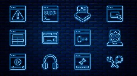 Set line Debugging, Hacker or coder, Processor with microcircuits CPU, Keyboard Stock Illustration