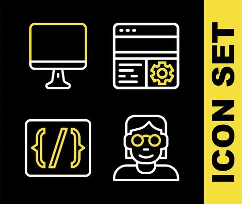 Set line Debugging, Hacker or coder, Programming language syntax and Computer Stock Illustration