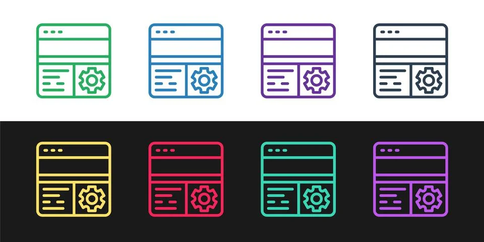 Set line Debugging icon isolated on black and white background. Debugging tool Illustrazione stock