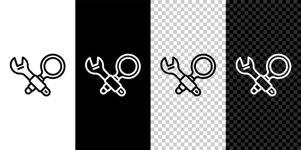 Set line Debugging icon isolated on black and white, transparent background.. Stockillustratie