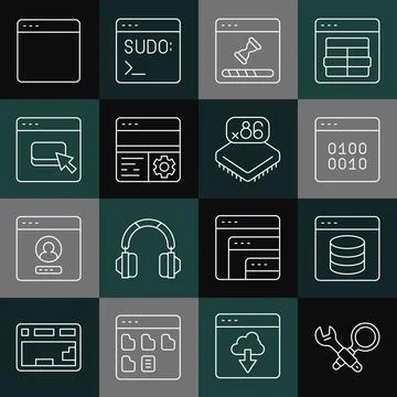 Set line Debugging, Server, Data, Web Hosting, Binary code, Loading data window Stock Illustration