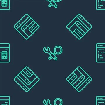 Set line Debugging, Software and on seamless pattern. Vector イラスト素材
